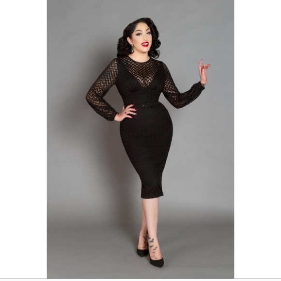 Elegant Black Lace Long Sleeve Dress - Picture 11 of 16